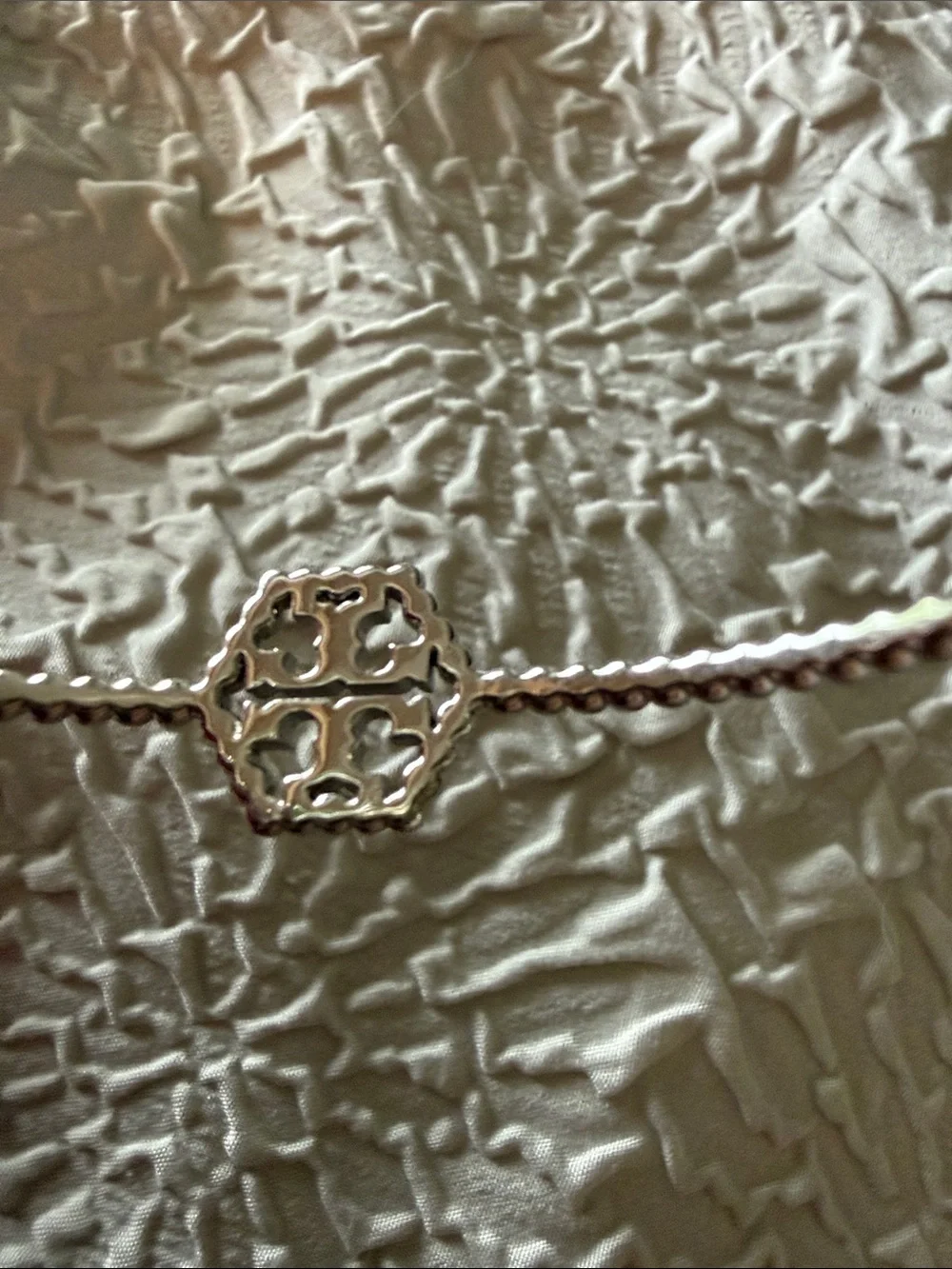 Tory Burch Silver Logo Beaded Adjustable Bracelet